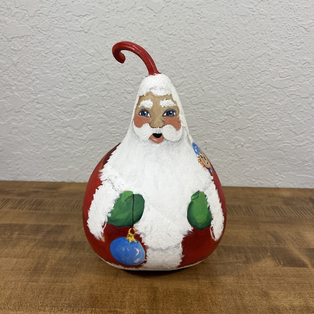 Vintage Hand Painted Santa Claus Gourd Christmas Folk Art